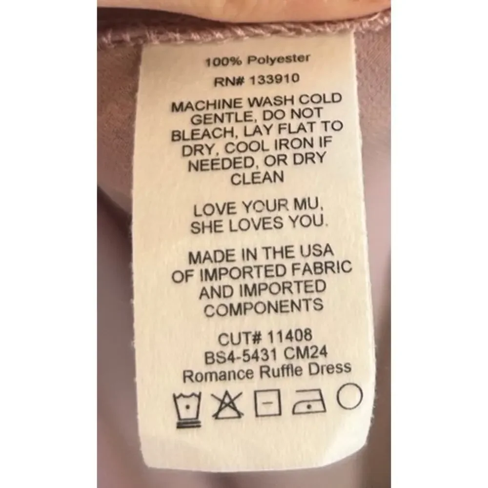 Show Me Your Mumu Romance Ruffle Dress in Neutral Mauve Chiffon XS